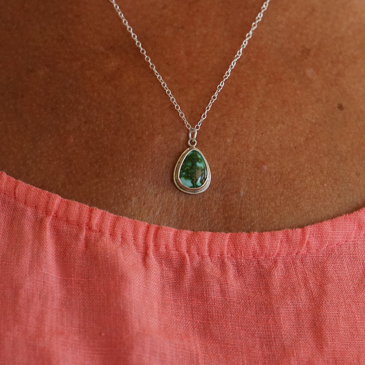 Sonoran Turquoise Teardrop Pendant on 18&quot; Trace Chain