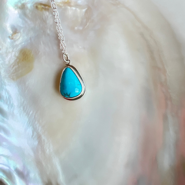 Sleeping Beauty Rounded Triangular Turquoise &amp; Silver Pendant on Dainty Chain