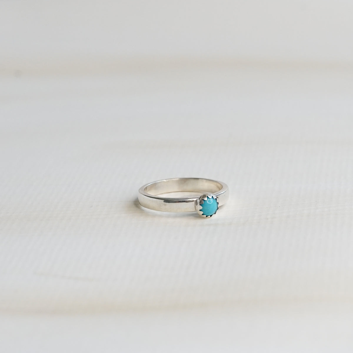 Blue Turquoise Silver Stacking Ring with Serrated Edge (5mm)