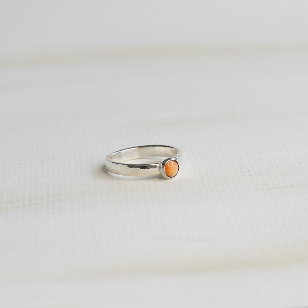 Orange Spiny Oyster Shell Silver Stacking Ring (5mm)